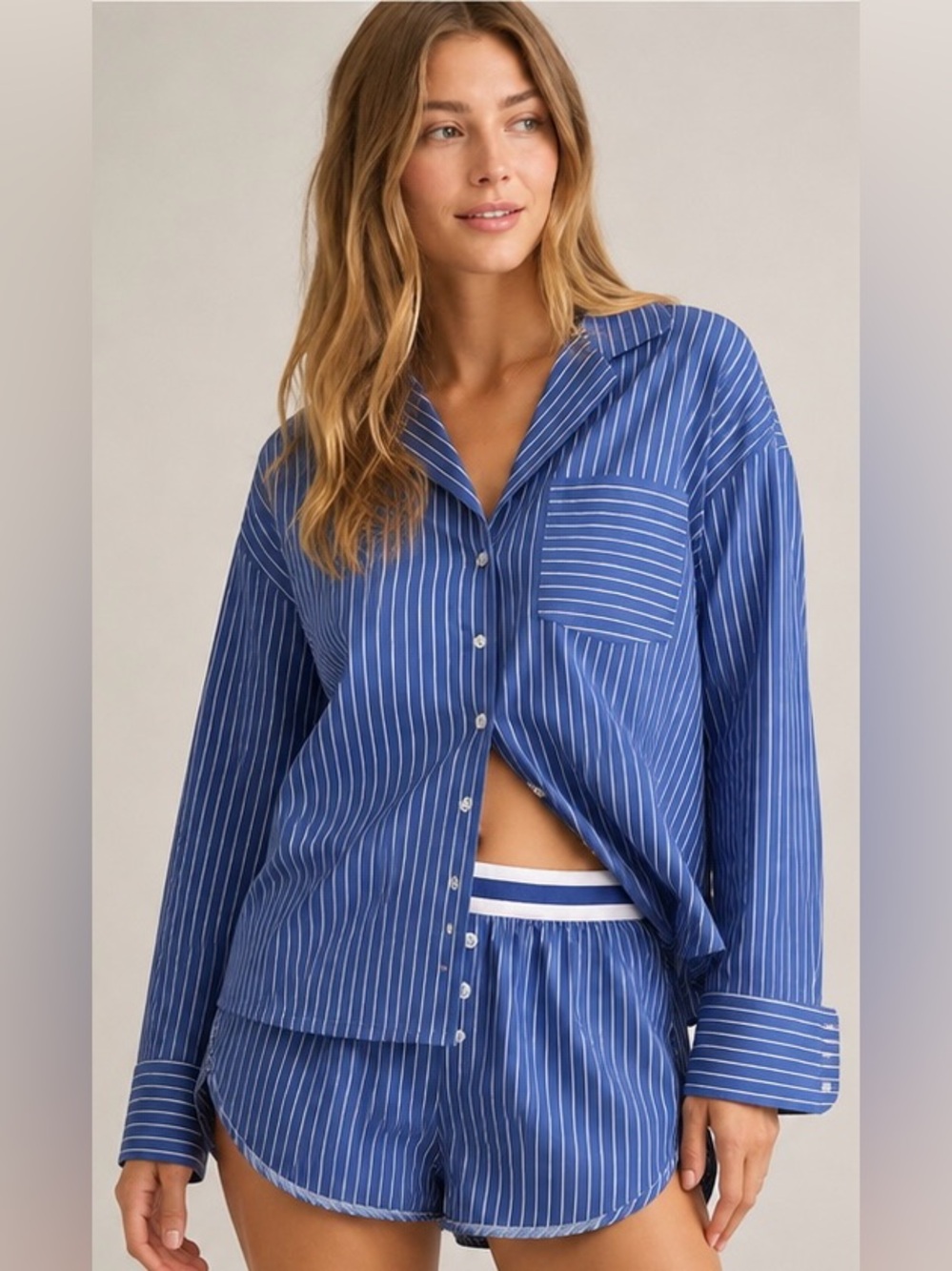 Caroline Constas NWT Blue and White Striped PJ Set Size Large